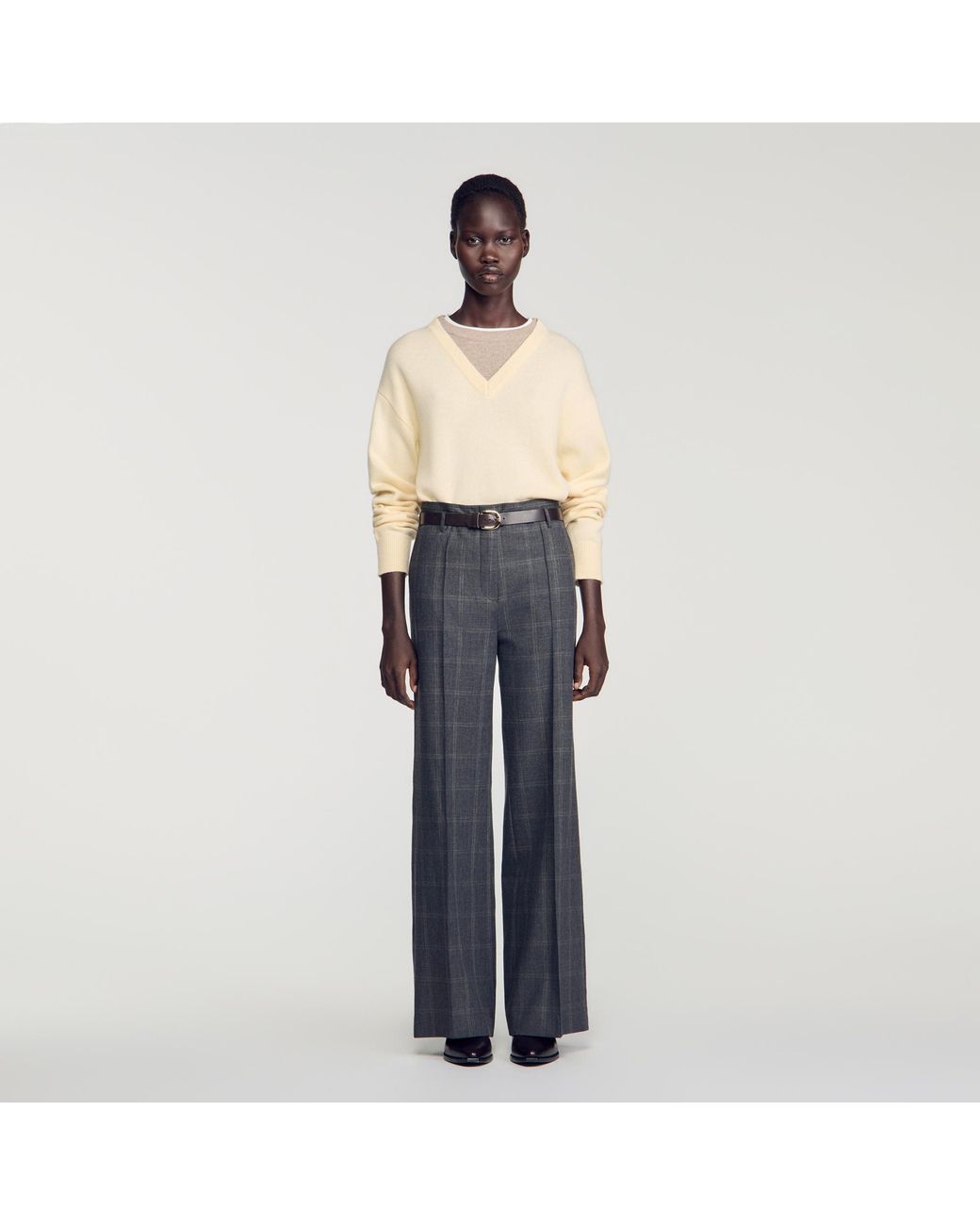 Sandro Blue Checked Straight-Leg Trousers