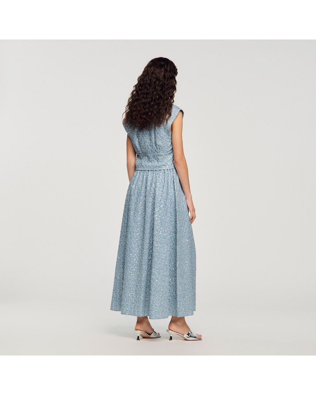 Sandro Blue Long Sequined Skirt
