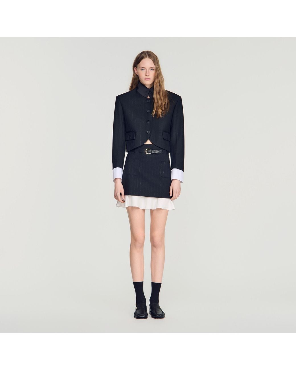 Sandro Blue Mini Striped Ruffled Skirt