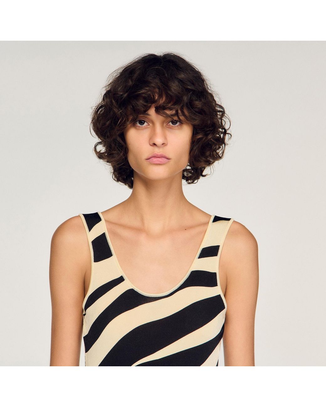 Sandro White Zebra Print Knit Bodysuit