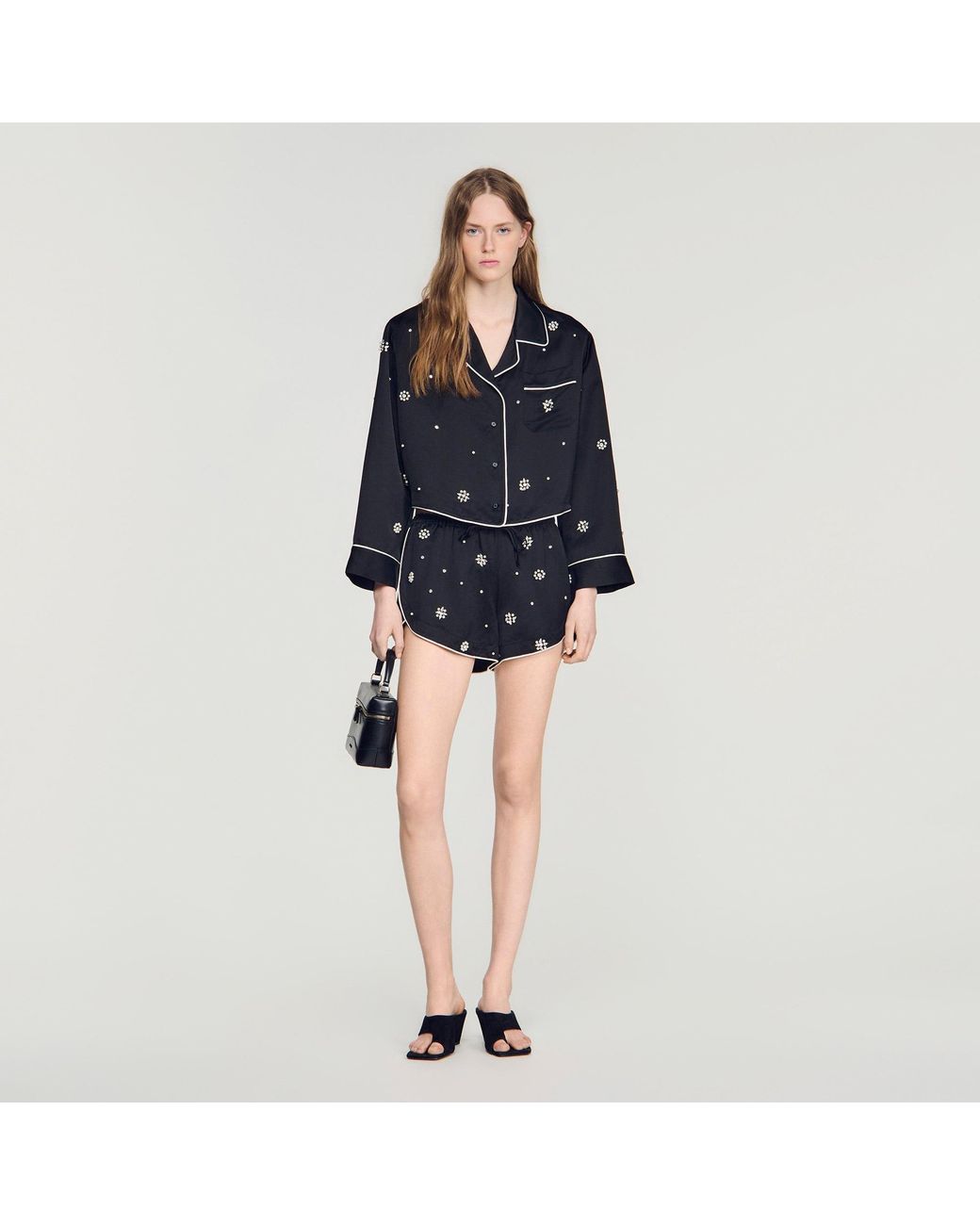 Sandro Blue Beaded And Rhinestone Shorts