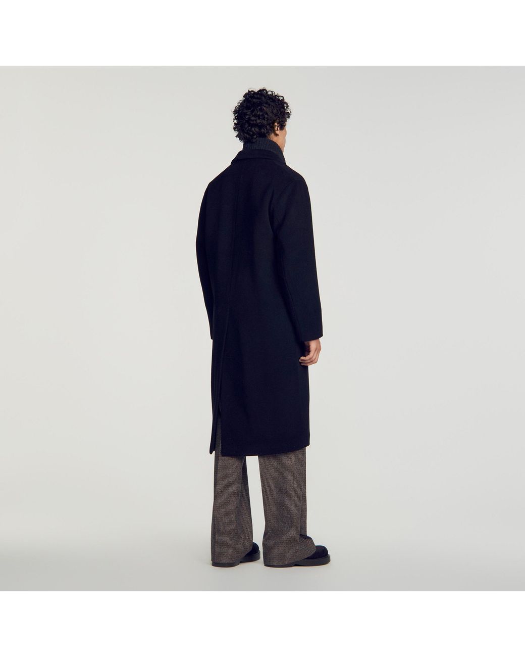 Sandro Blue Long Wool And Cashmere Coat for men