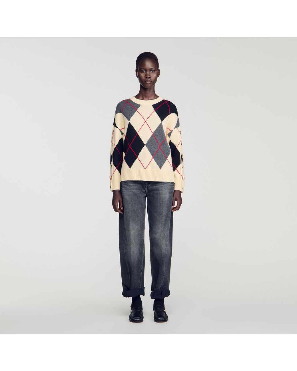 Sandro Blue Argyle Sweater With Buttons