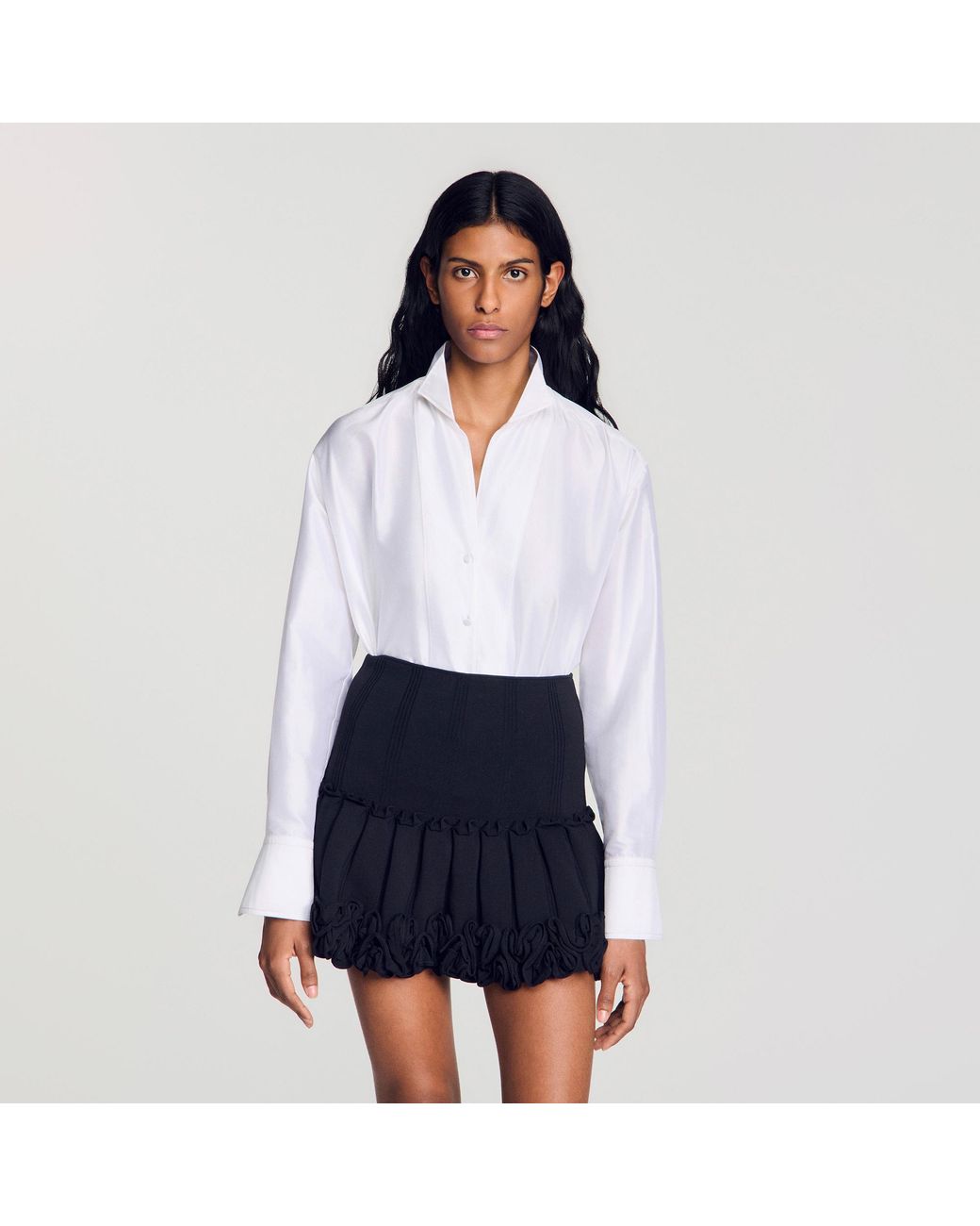 Sandro Blue Oversized Silk Satin Shirt