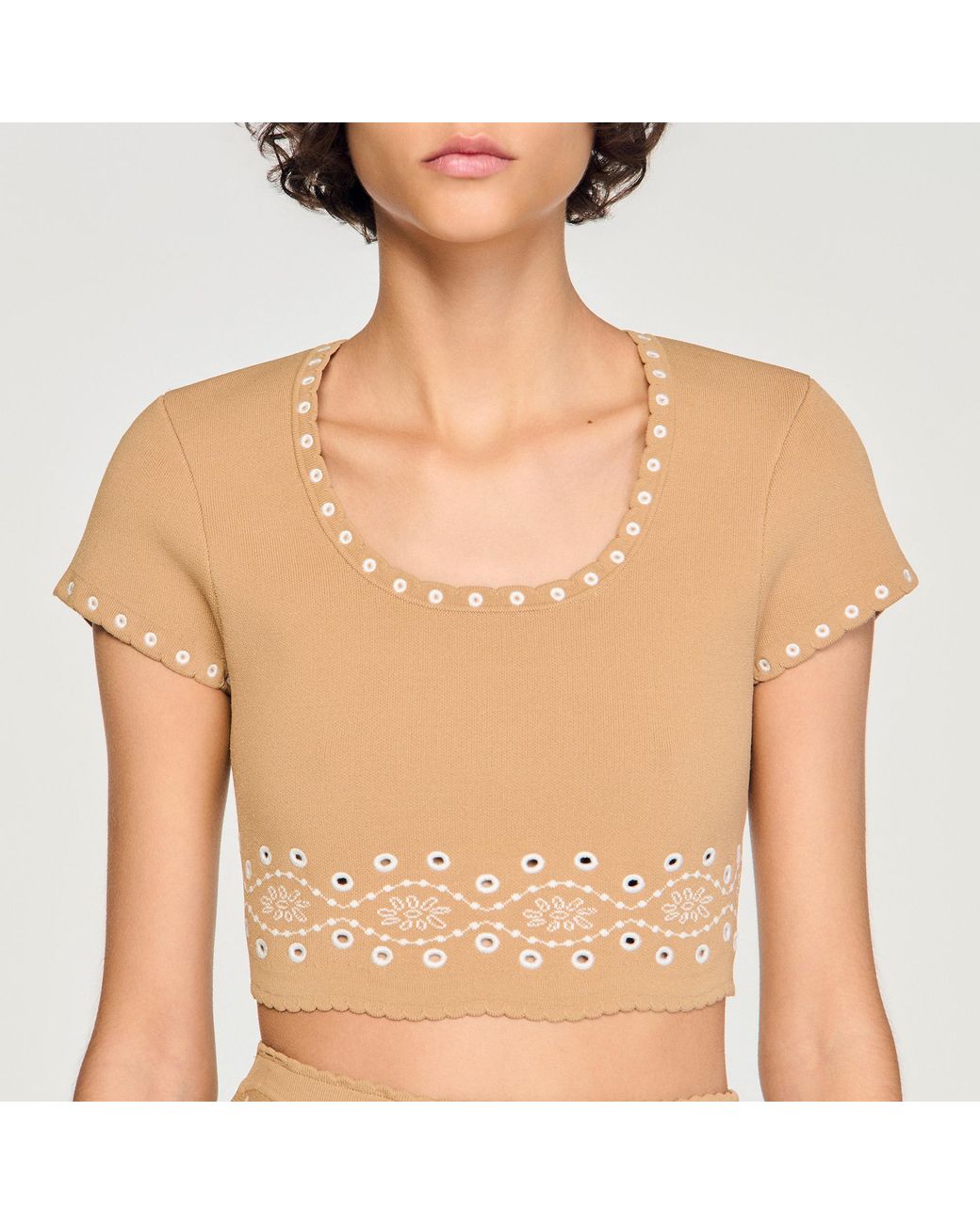 Sandro Natural Jumper With Contrast Embroidery