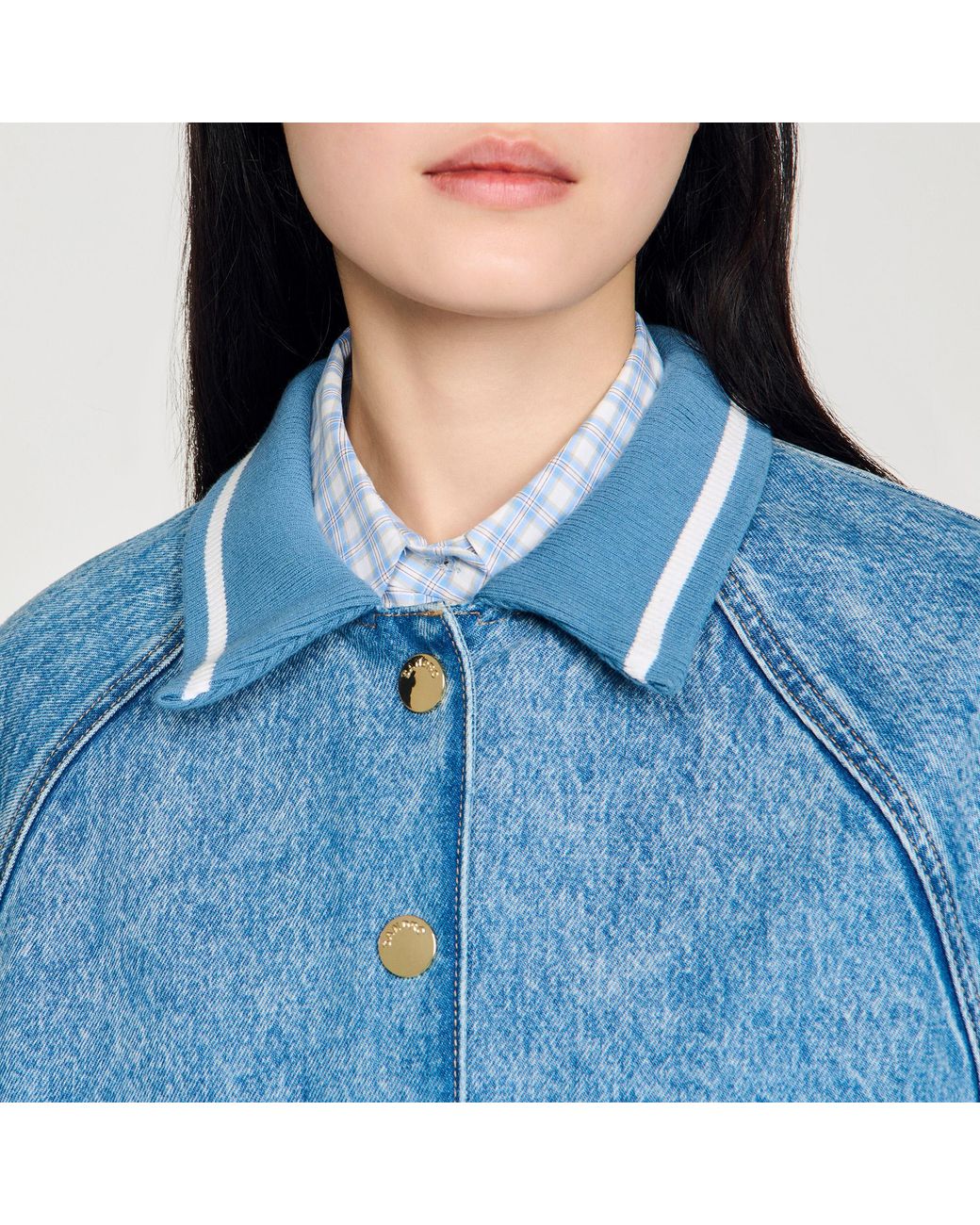 Sandro Blue Rib-Trimmed Denim Jacket