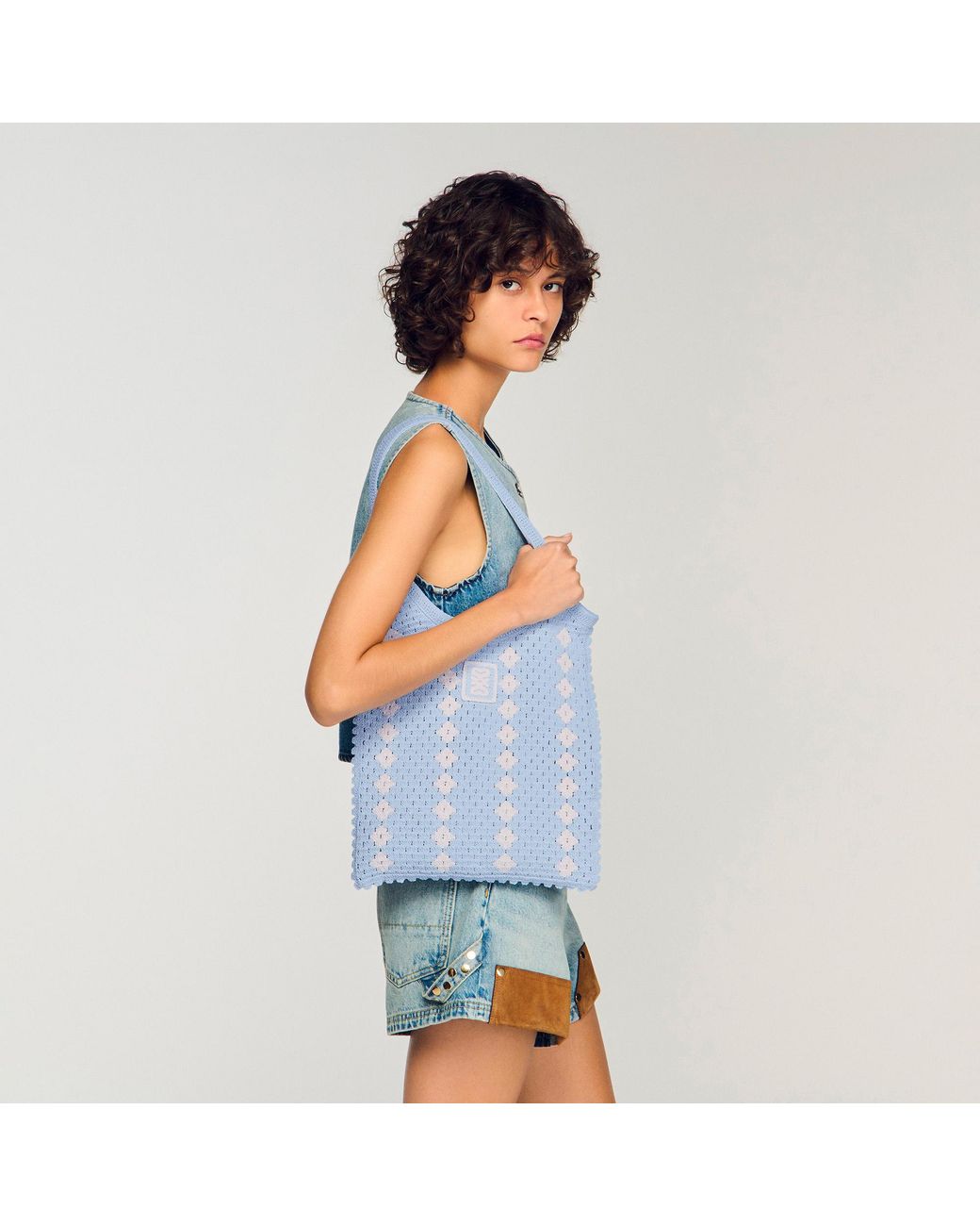 Sandro Blue Two-Tone Crochet Bag