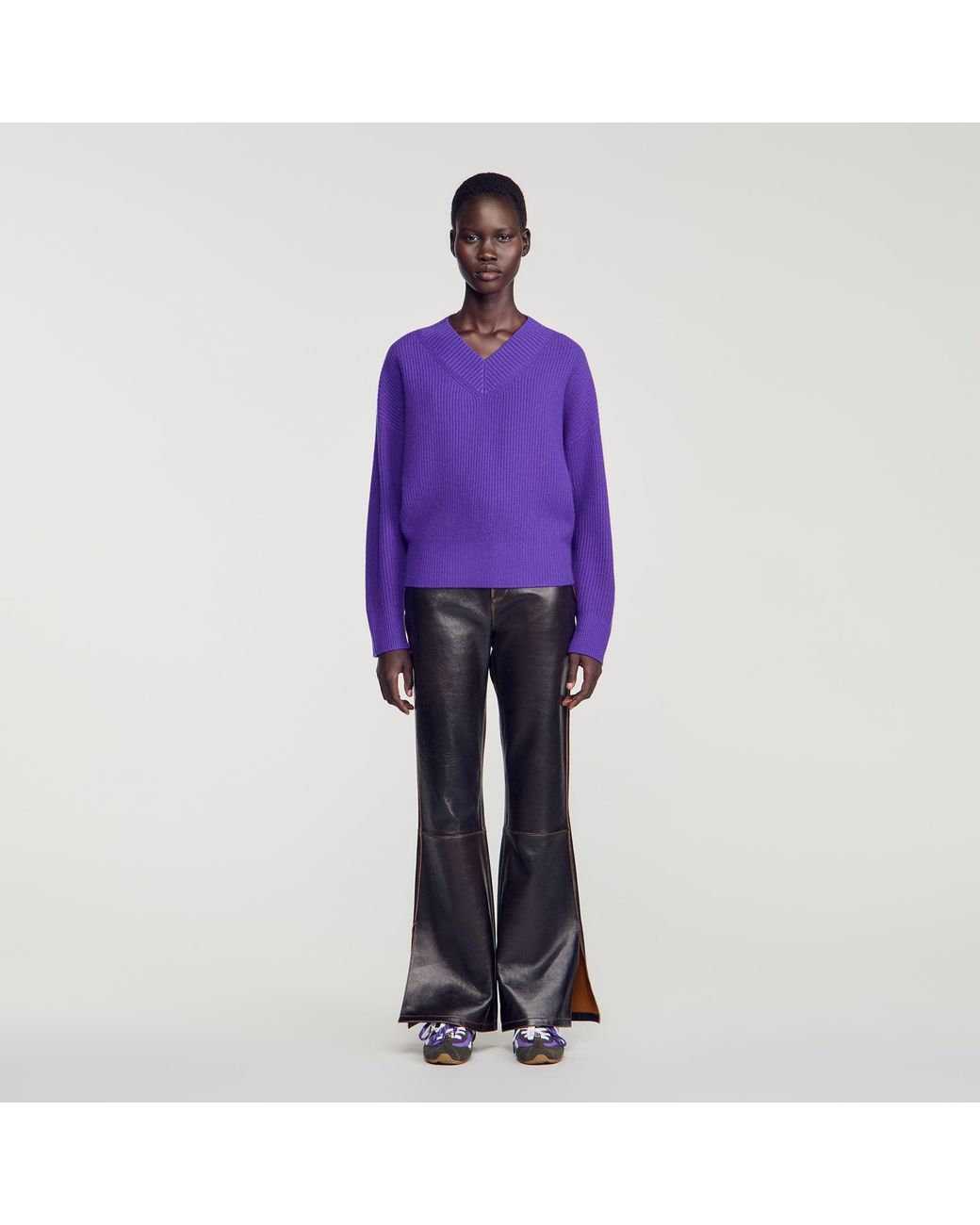 Sandro Purple Ribbed Wool And Cashmere Sweater