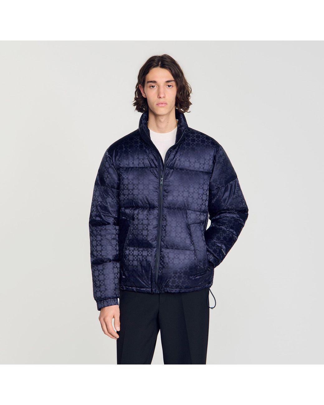 Sandro Blue Water-Repellent Cross-Motif Puffer for men