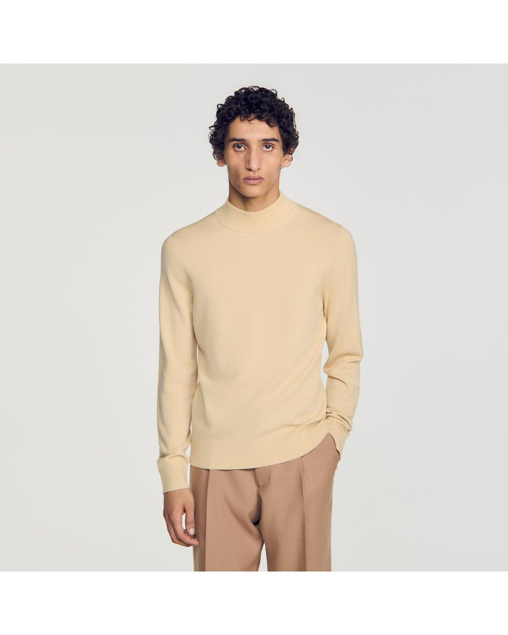 Sandro Natural Wool Jumper With Standing Collar for men