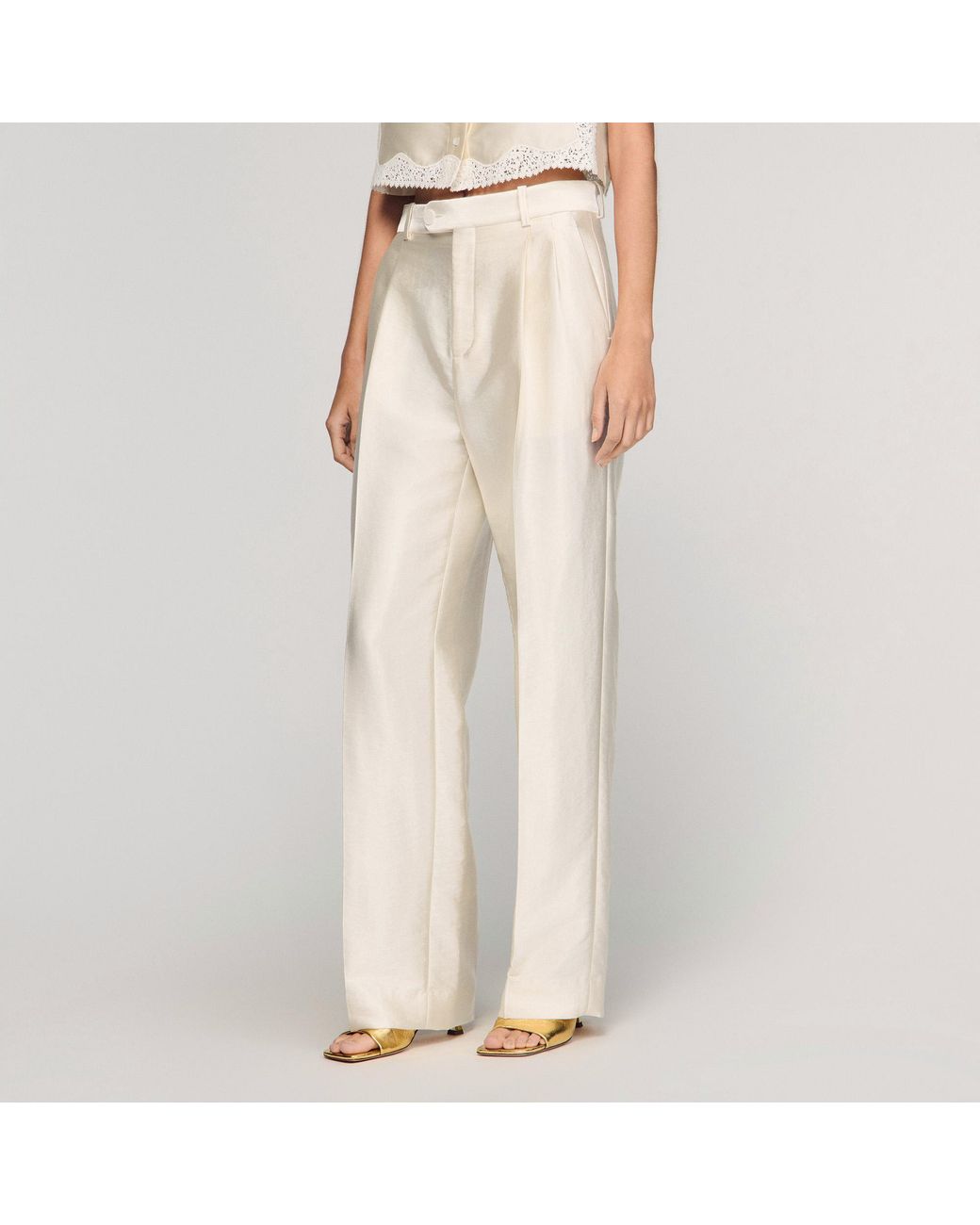 Sandro Natural Satin-Effect Trousers