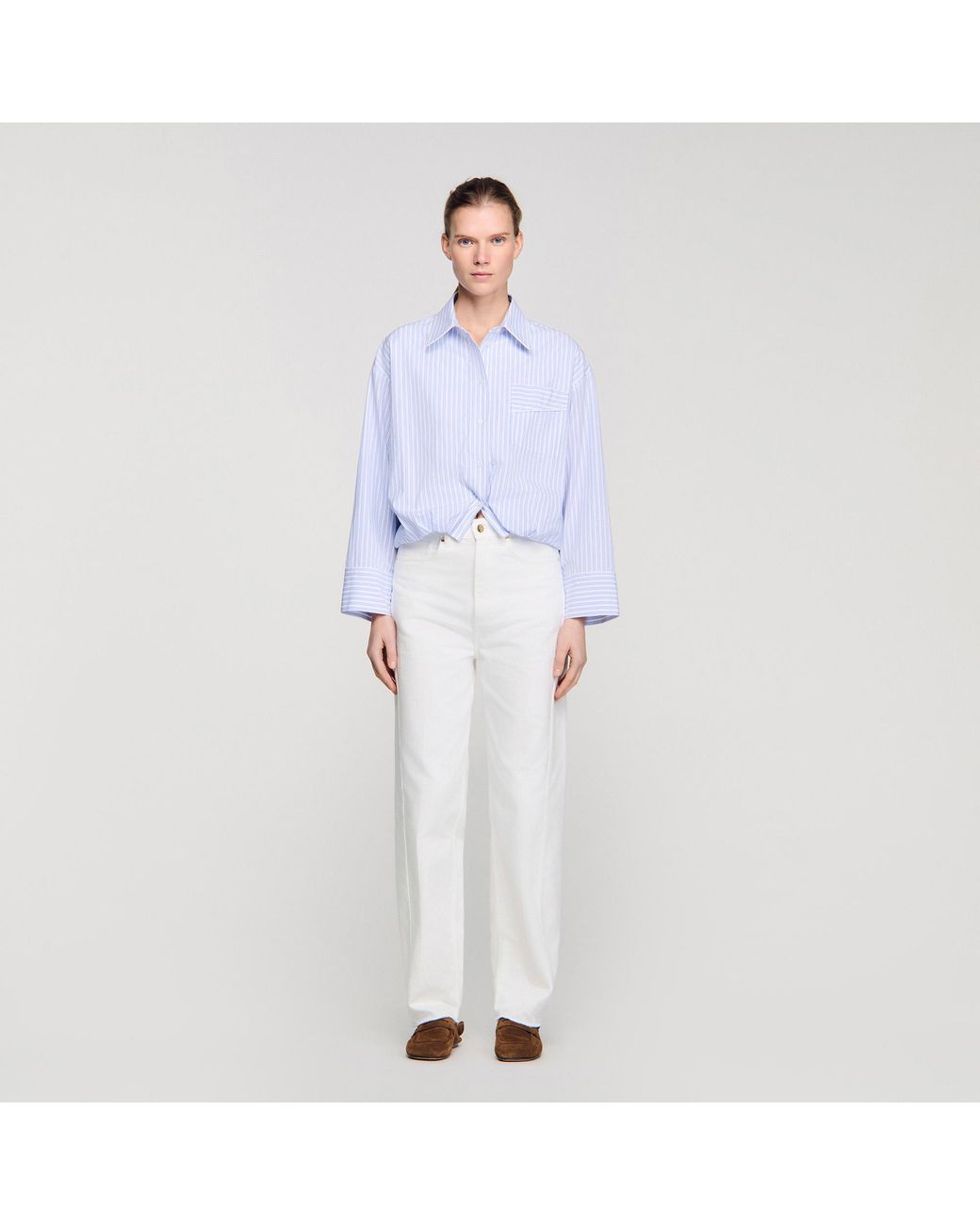 Sandro Blue Cropped Striped Shirt
