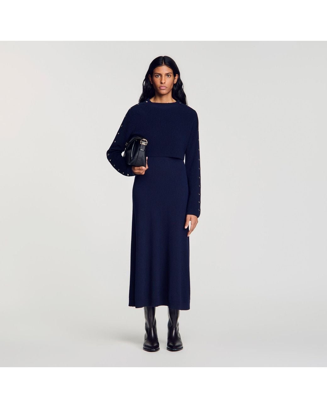 Sandro Blue In-1 Knit Maxi Dress