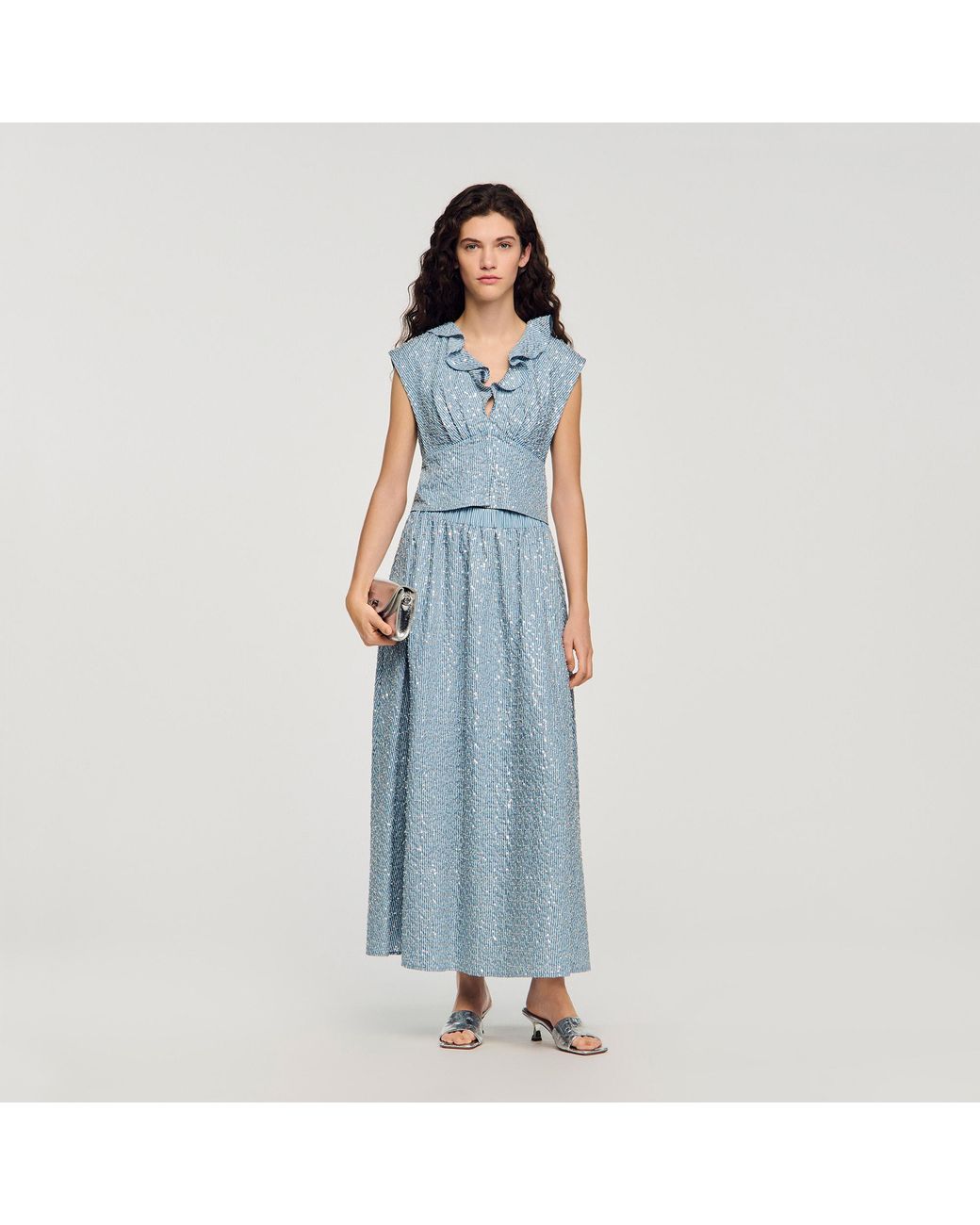 Sandro Blue Long Sequined Skirt
