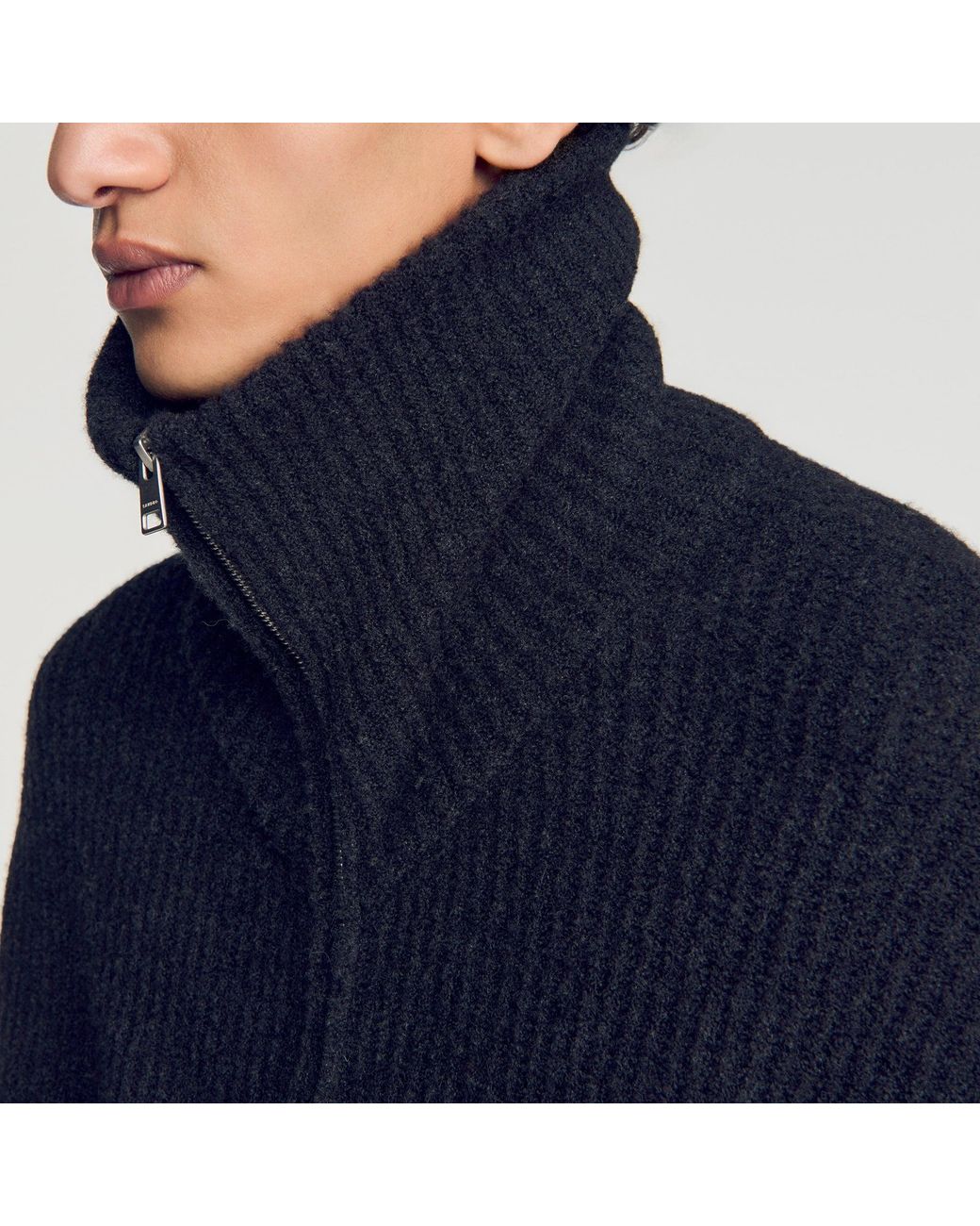 Sandro Blue Textured Wool Zip-Up Cardigan for men