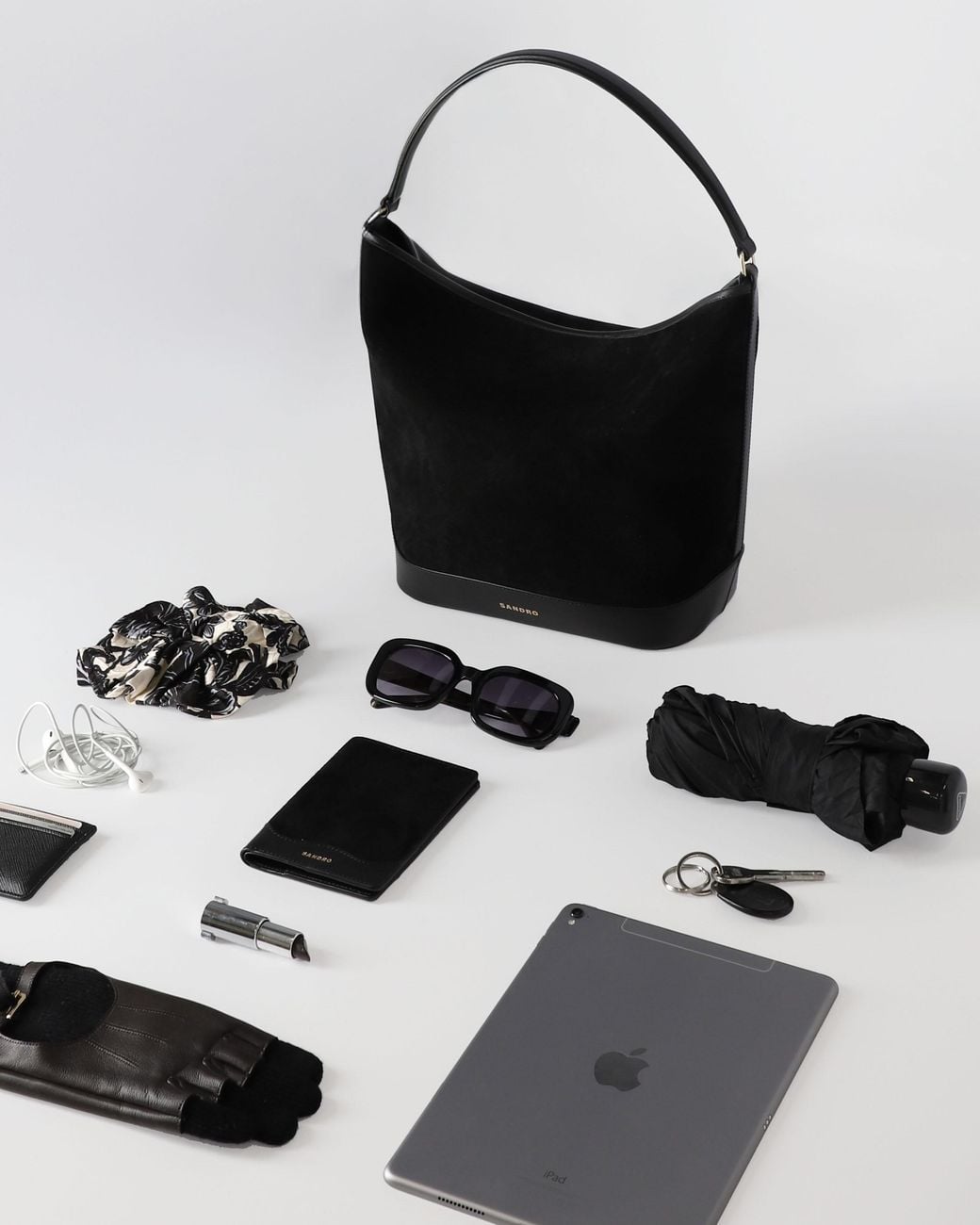 Sandro Black Soft Suede Shopping Bag