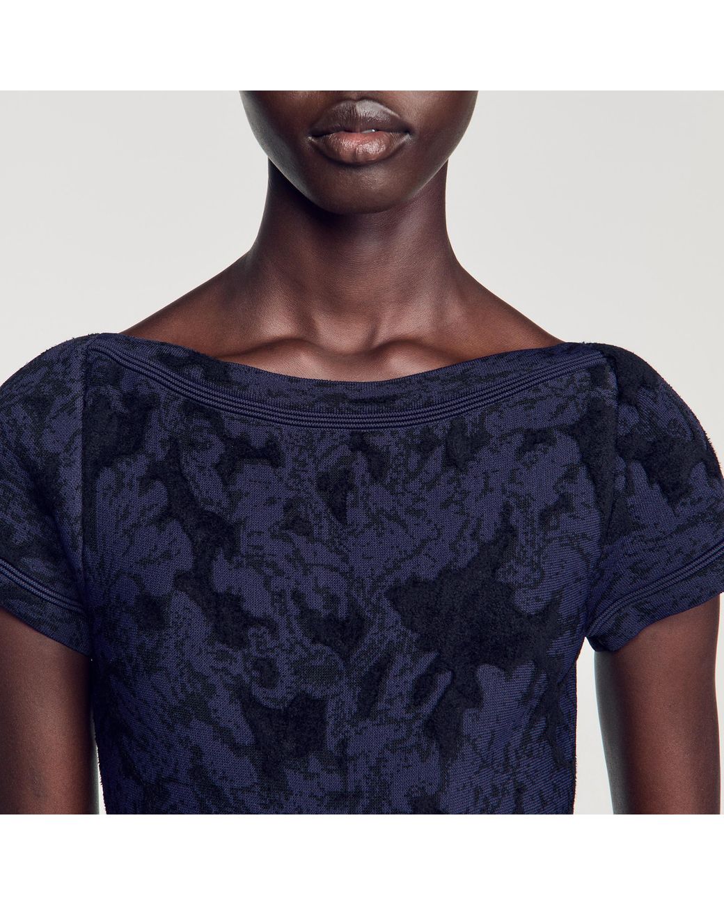 Sandro Blue Floral Jacquard Knit Dress