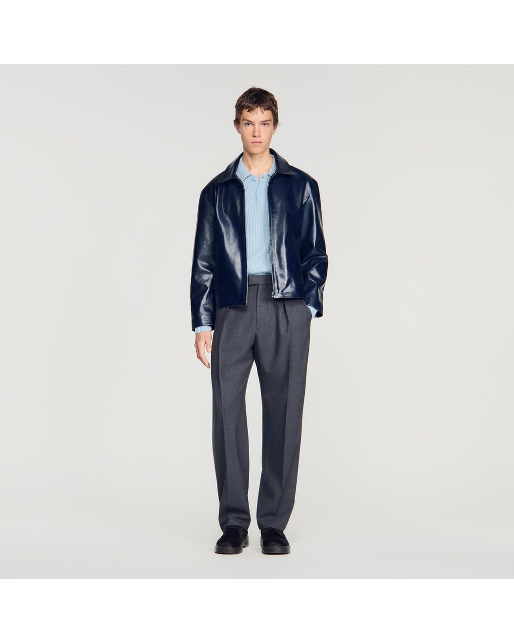 Sandro Blue Leather Jacket for men