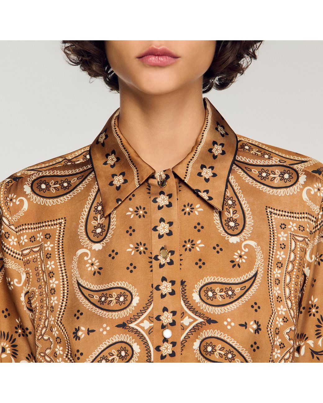 Sandro Natural Bandana Print Cropped Shirt