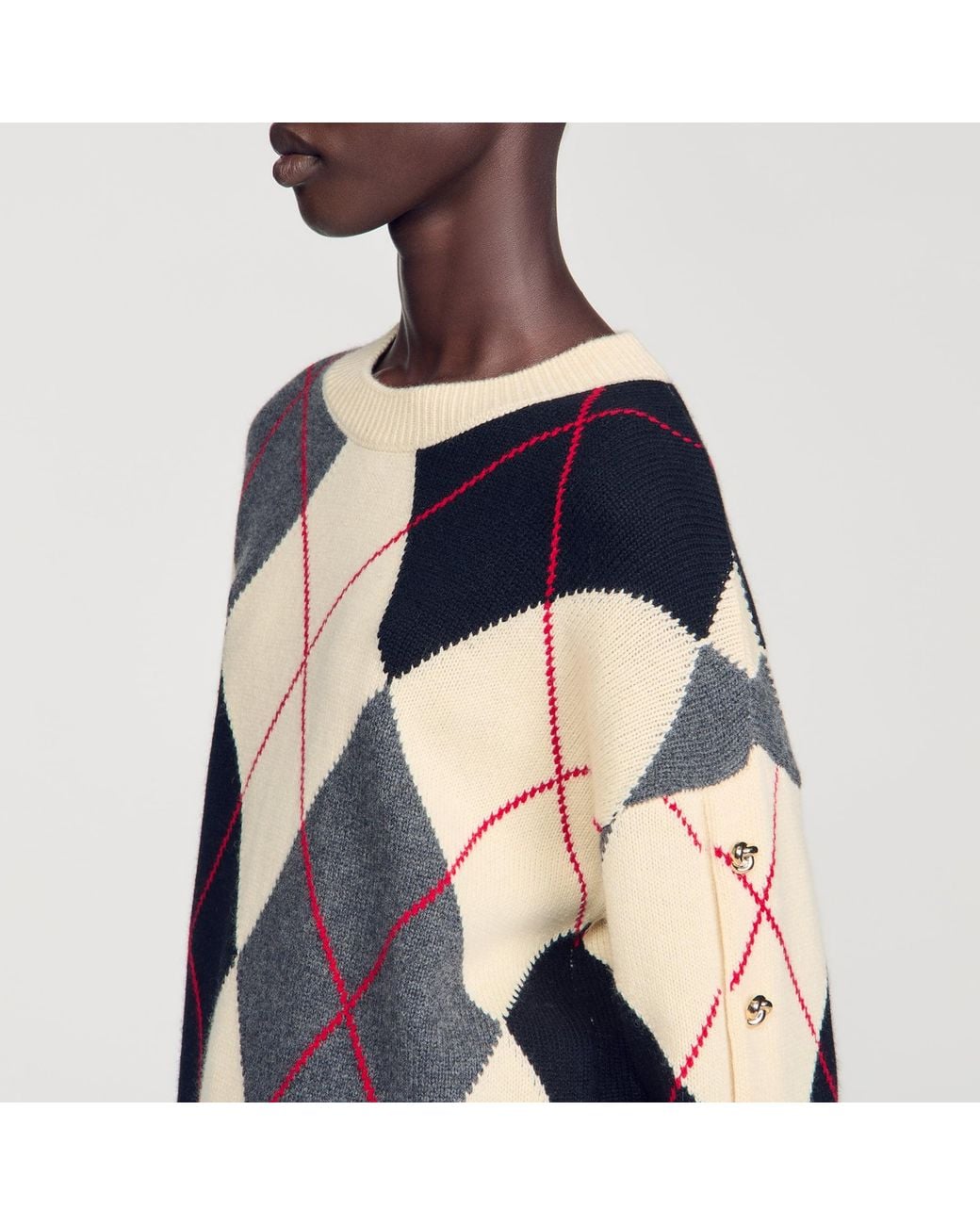Sandro Blue Argyle Sweater With Buttons