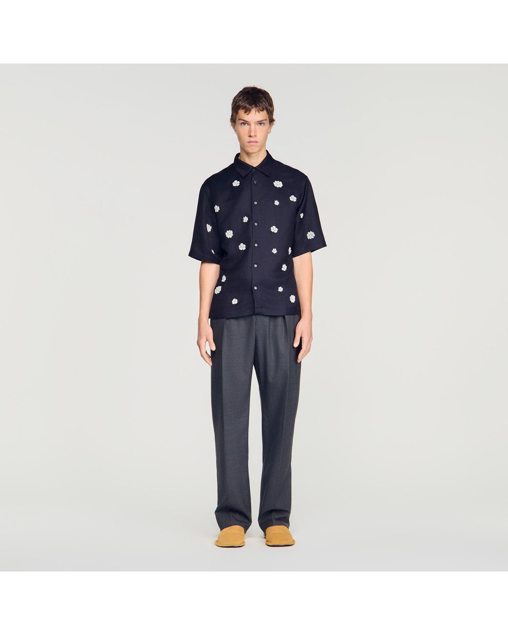 Sandro Blue Loose-Fit Floral Shirt for men