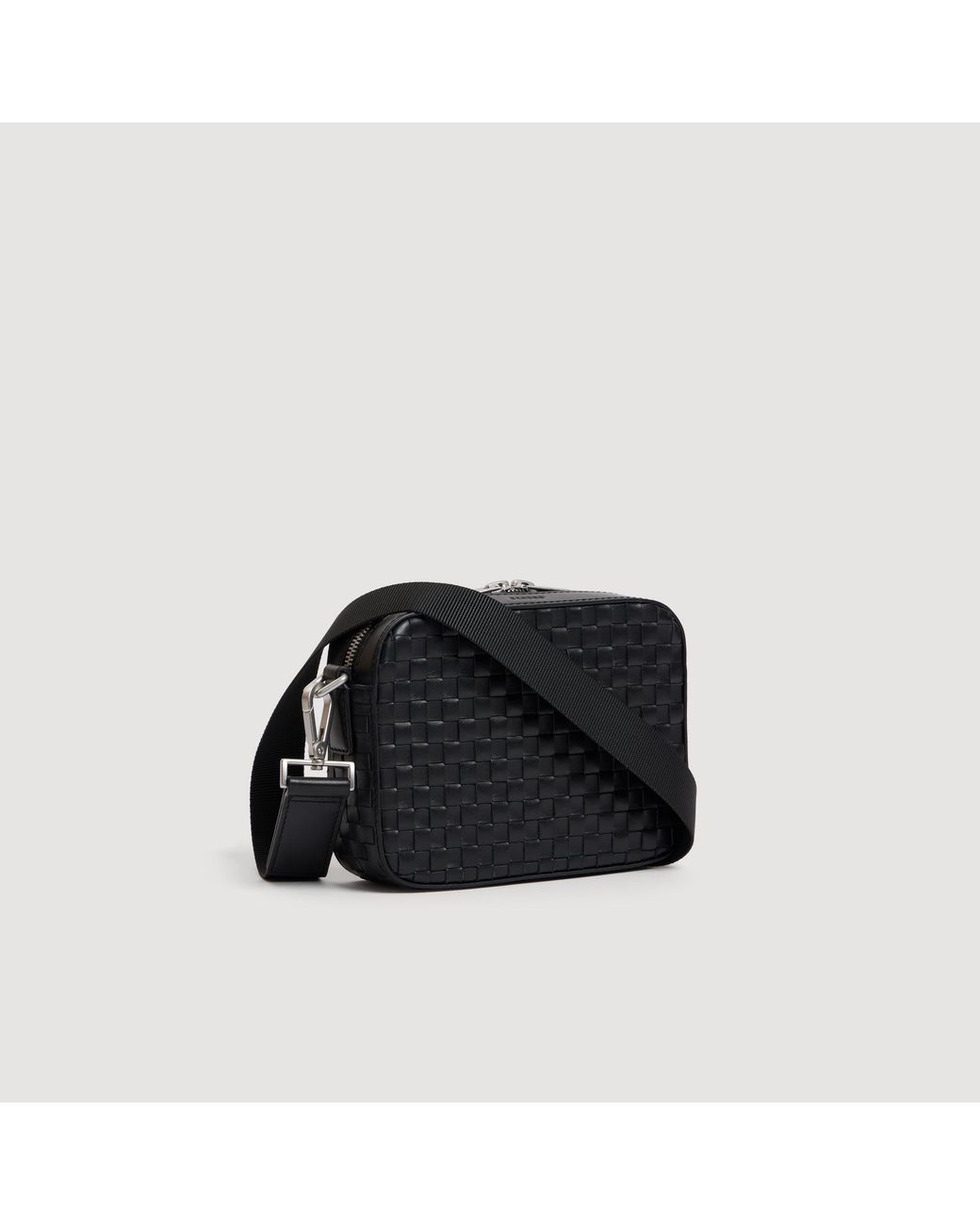 Sandro Black Small Woven Leather Bag for men