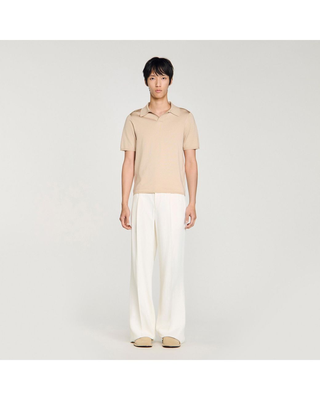 Sandro Natural Short-Sleeved V-Neck Polo Shirt for men