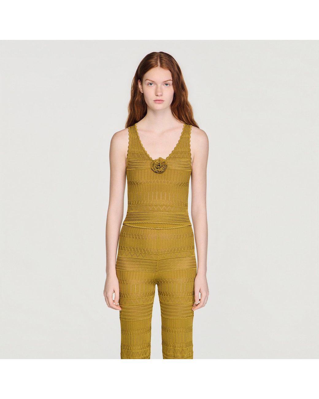 Sandro Metallic Floral Pointelle Knit Top