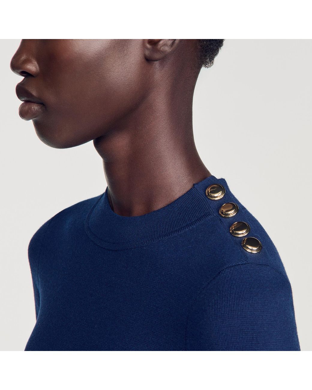 Sandro Blue Short Knit Dress With Buttons