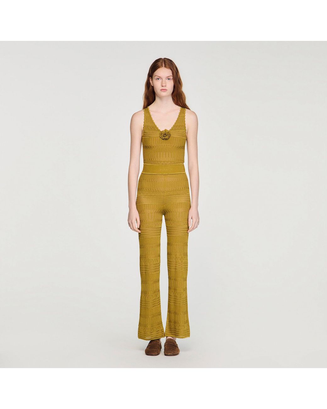 Sandro Metallic Pointelle Knit Trousers