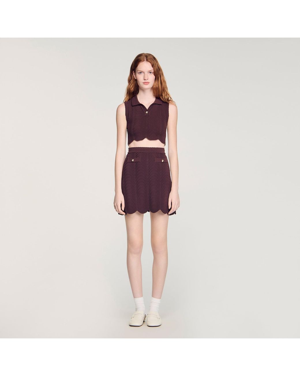 Sandro Brown Short Fancy Knit Skirt