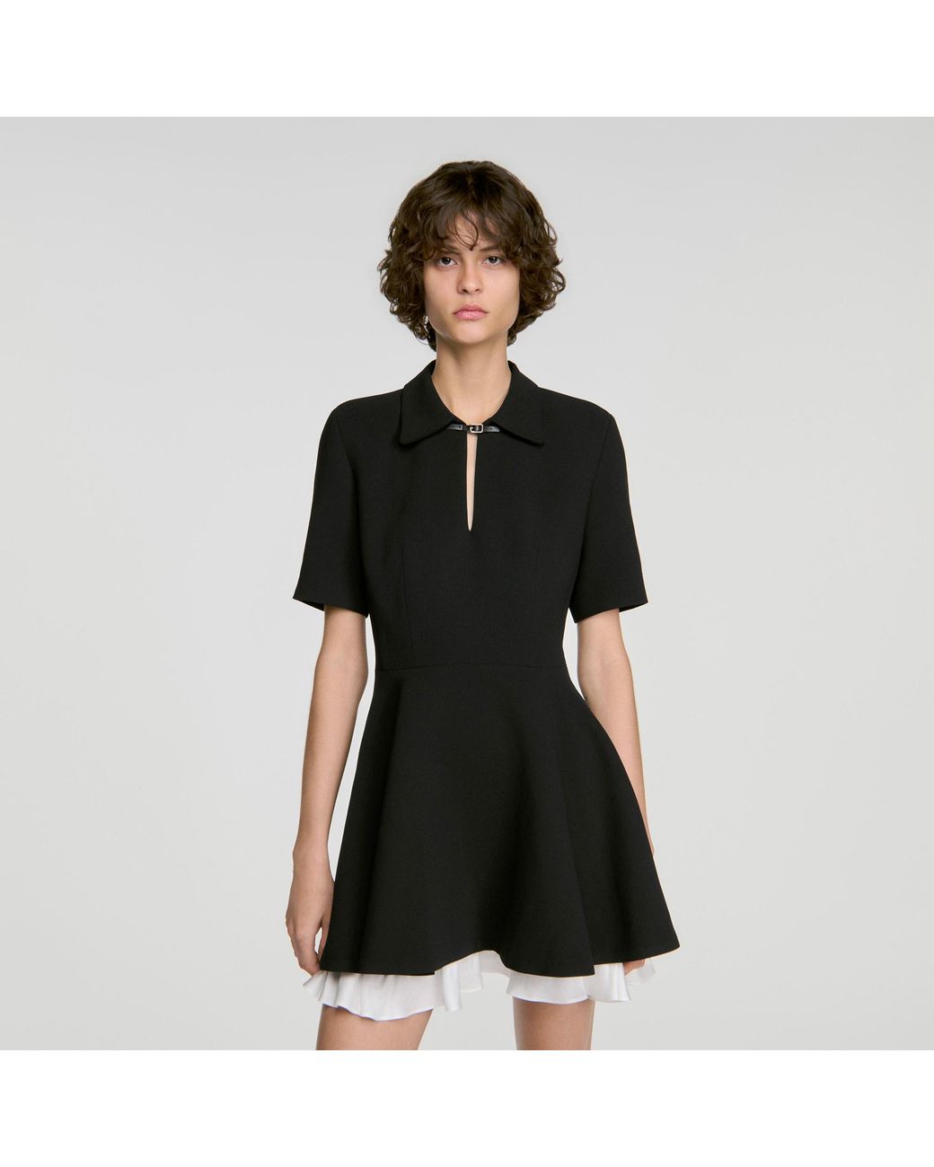 Sandro Black Short Contrast Skater Dress
