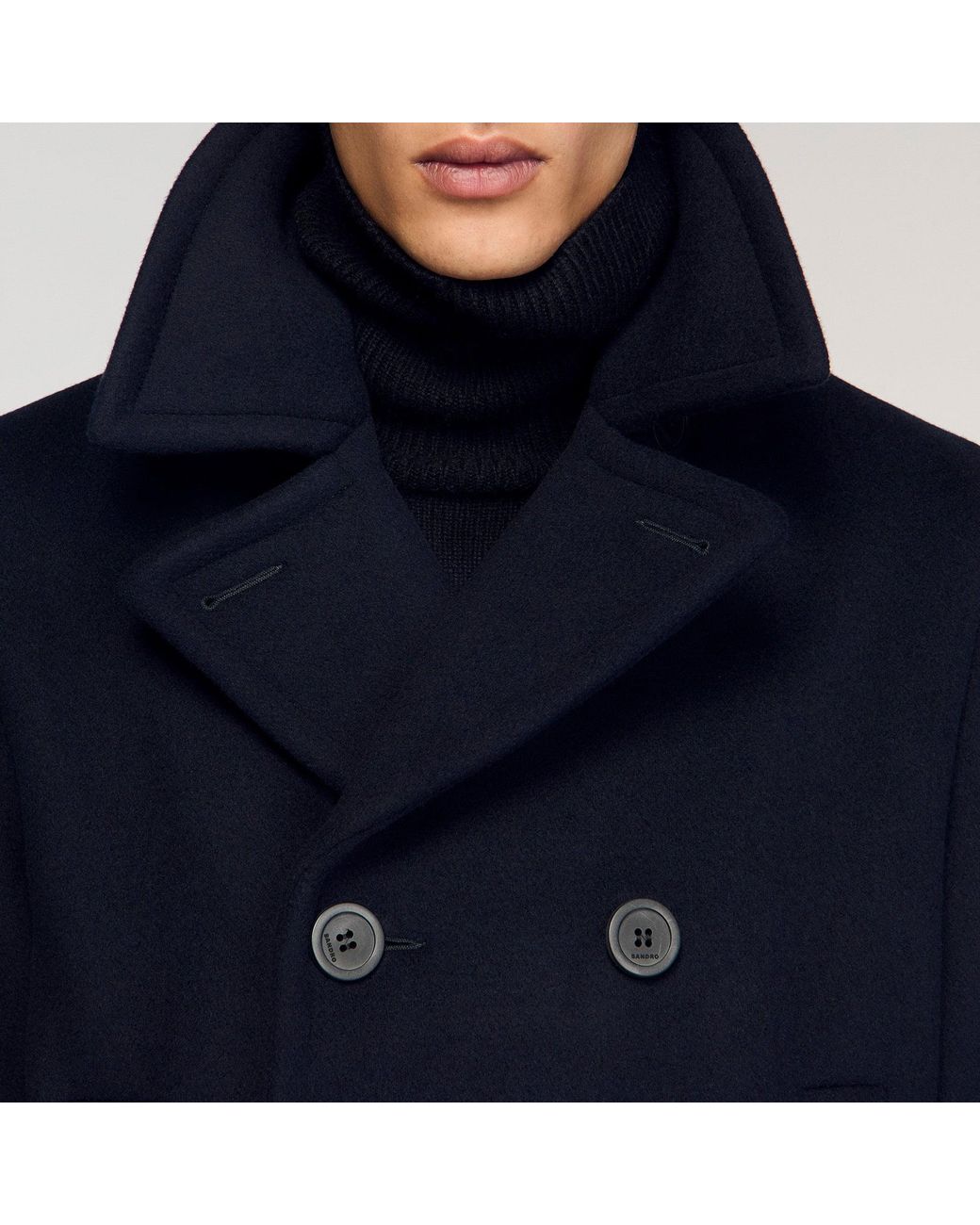 Sandro Blue Wool Pea Coat for men