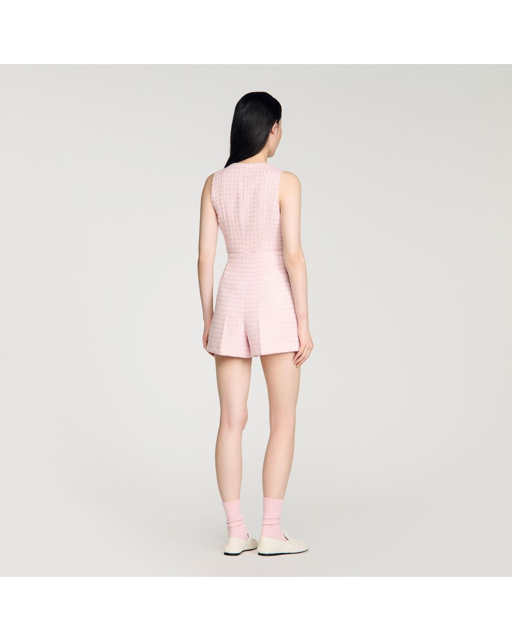 Sandro Pink Sequin Check Tweed Shorts