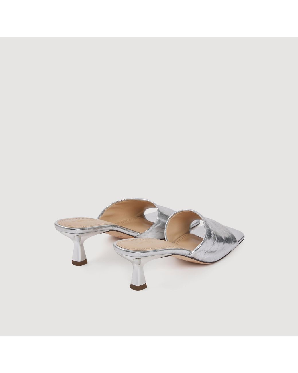 Sandro White Heeled Metallic Leather Mules