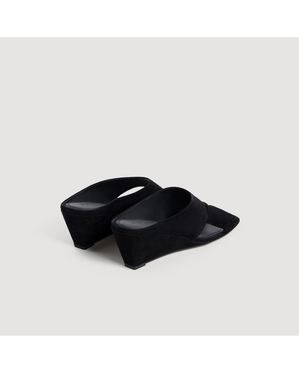 Sandro Black Suede Wedge Sandals