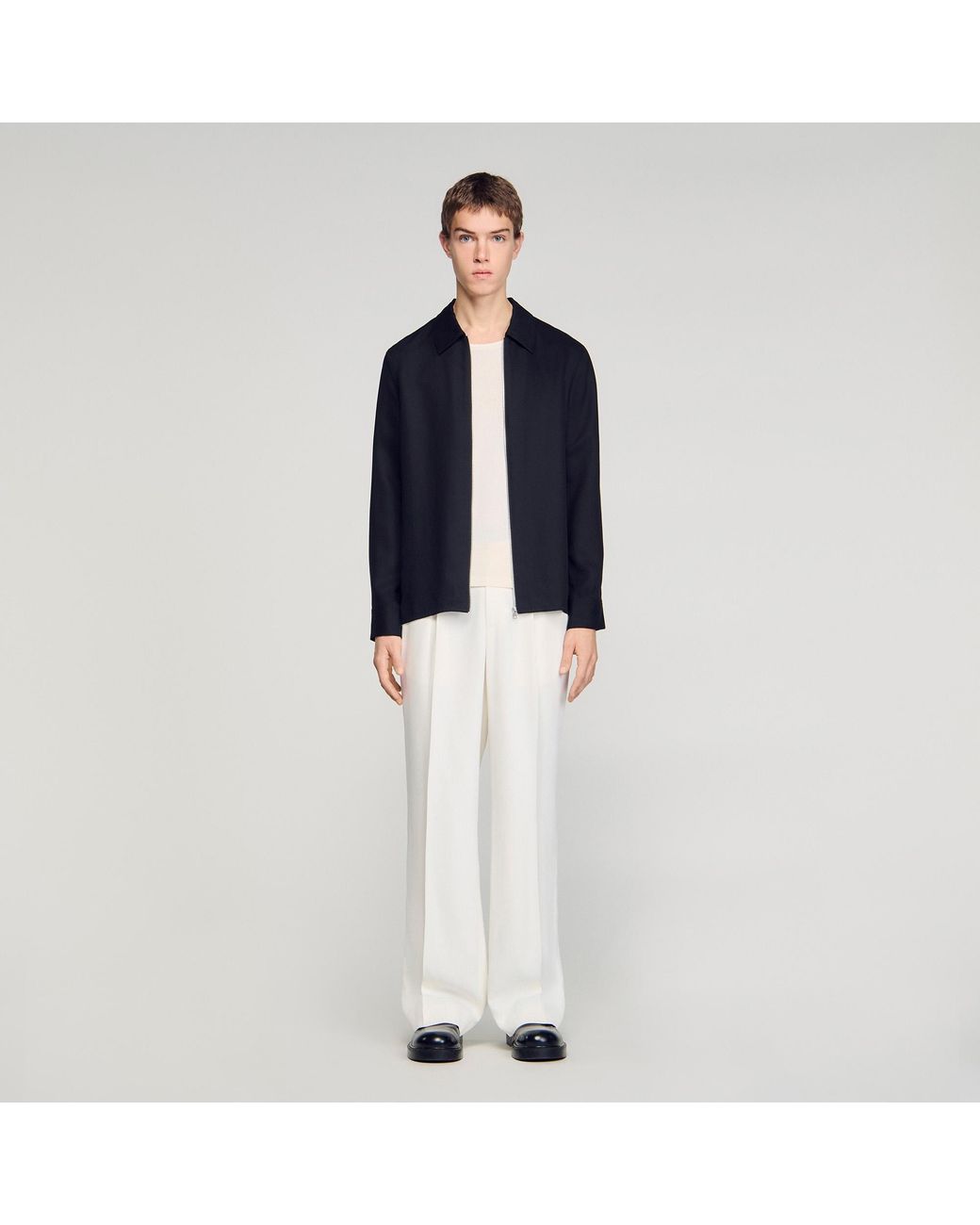 Sandro Blue Loose-Fit Zip-Up Shirt for men