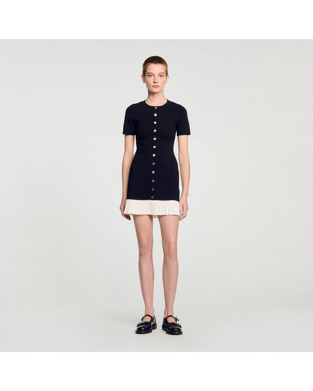 Sandro Black Pleated-Hem Mini Dress