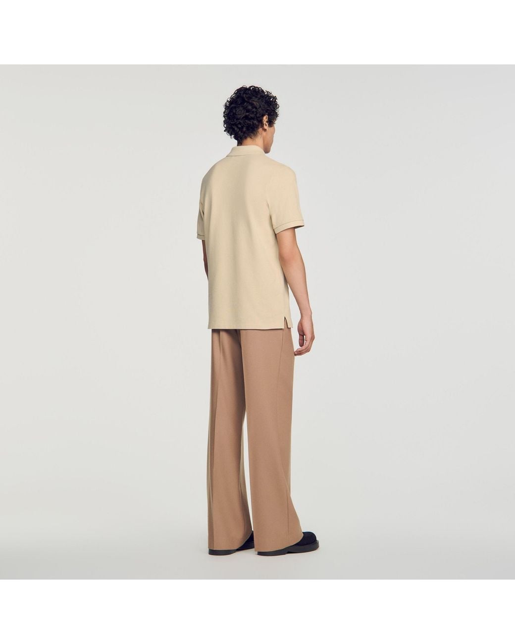 Sandro Natural Cotton Polo Shirt With Leather Logo for men