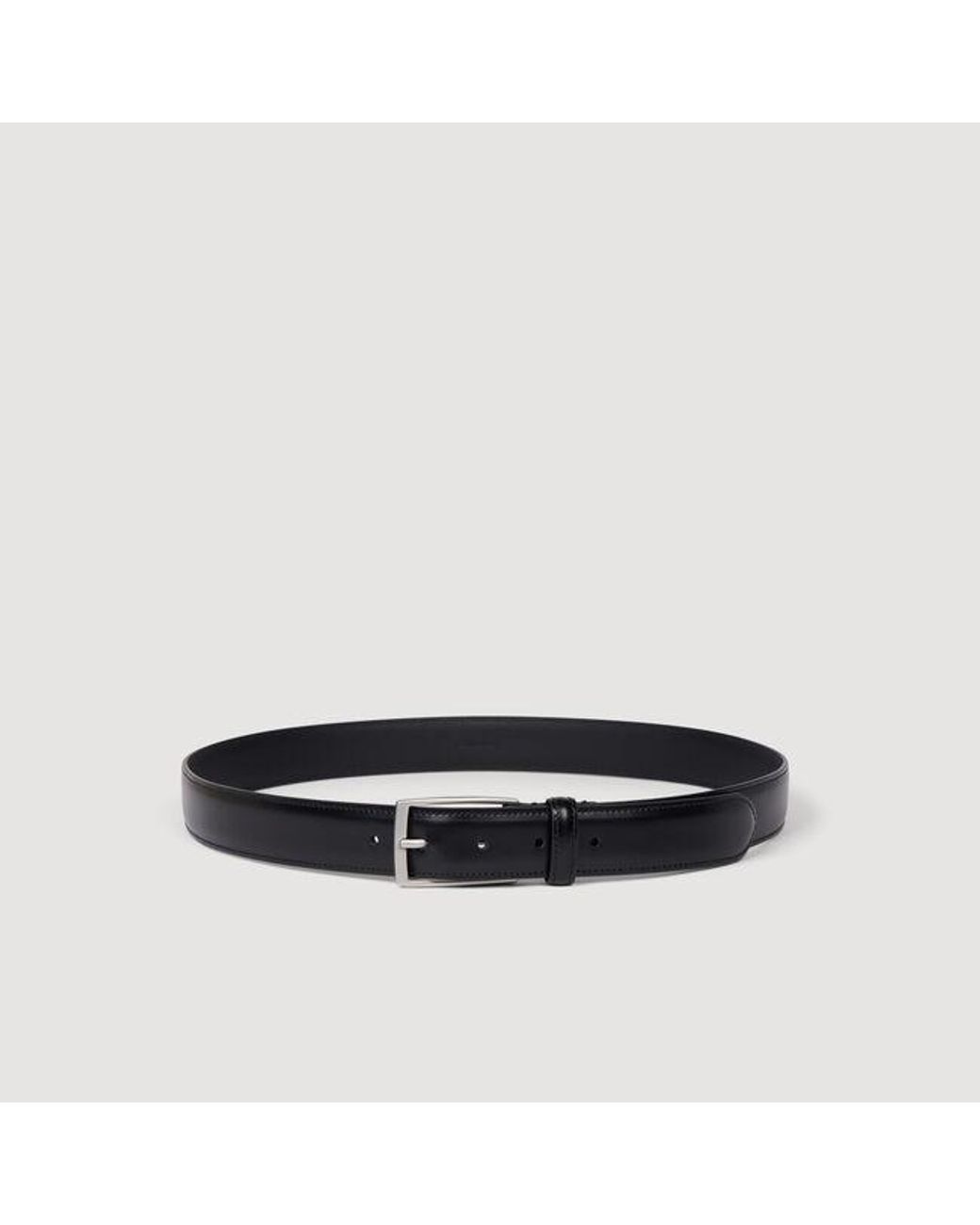 Sandro Black Rectangular Buckle Leather Belt for men