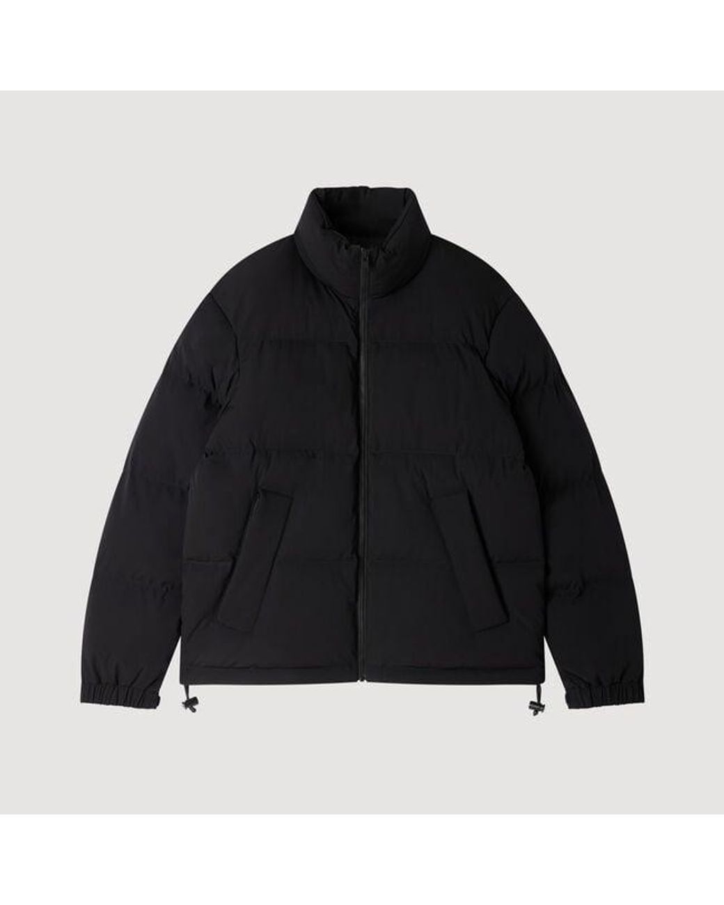 Sandro Black Zip-Up Tech Fabric Puffer Jacket for men