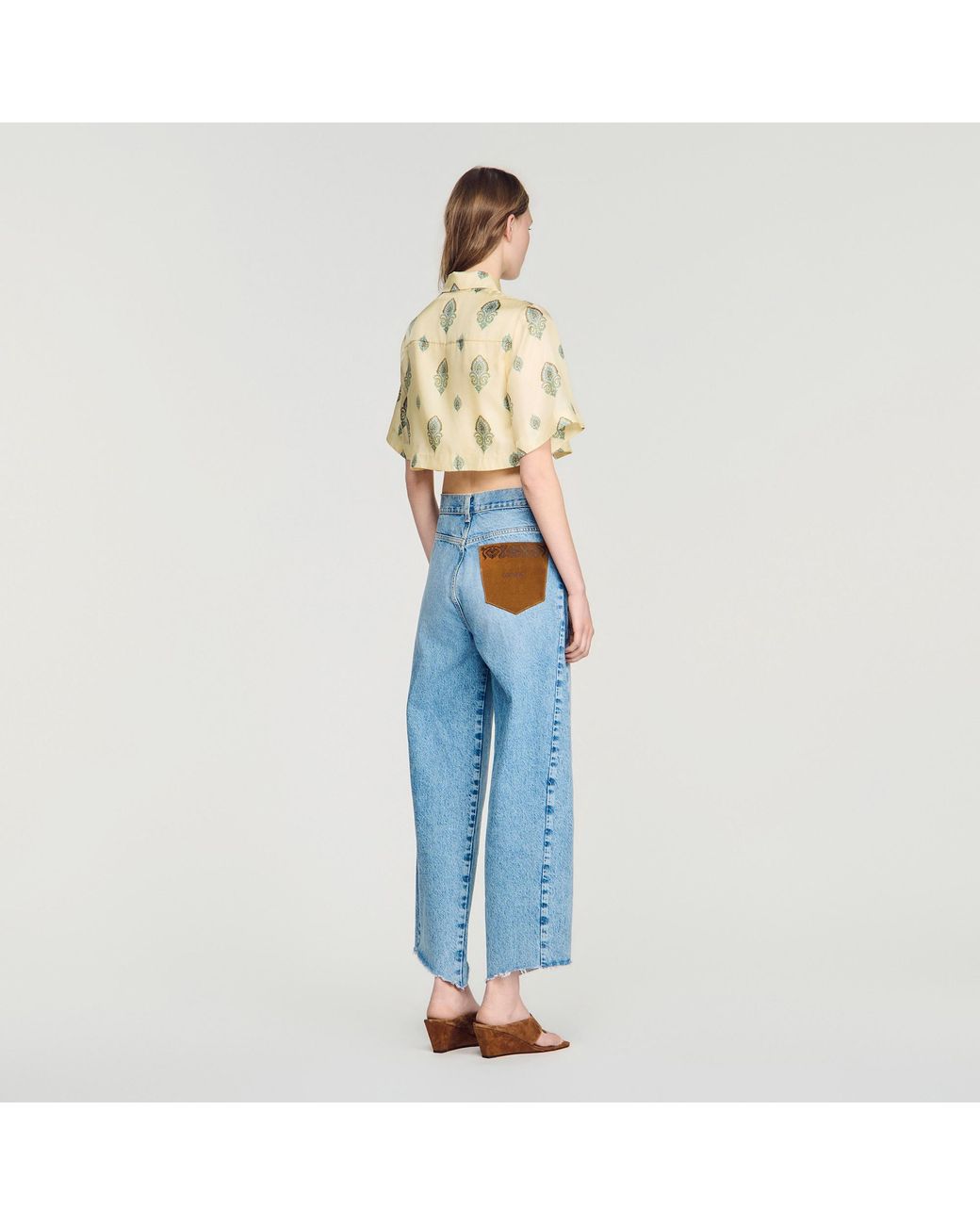 Sandro Blue Paisley Print Top With Removable Tie