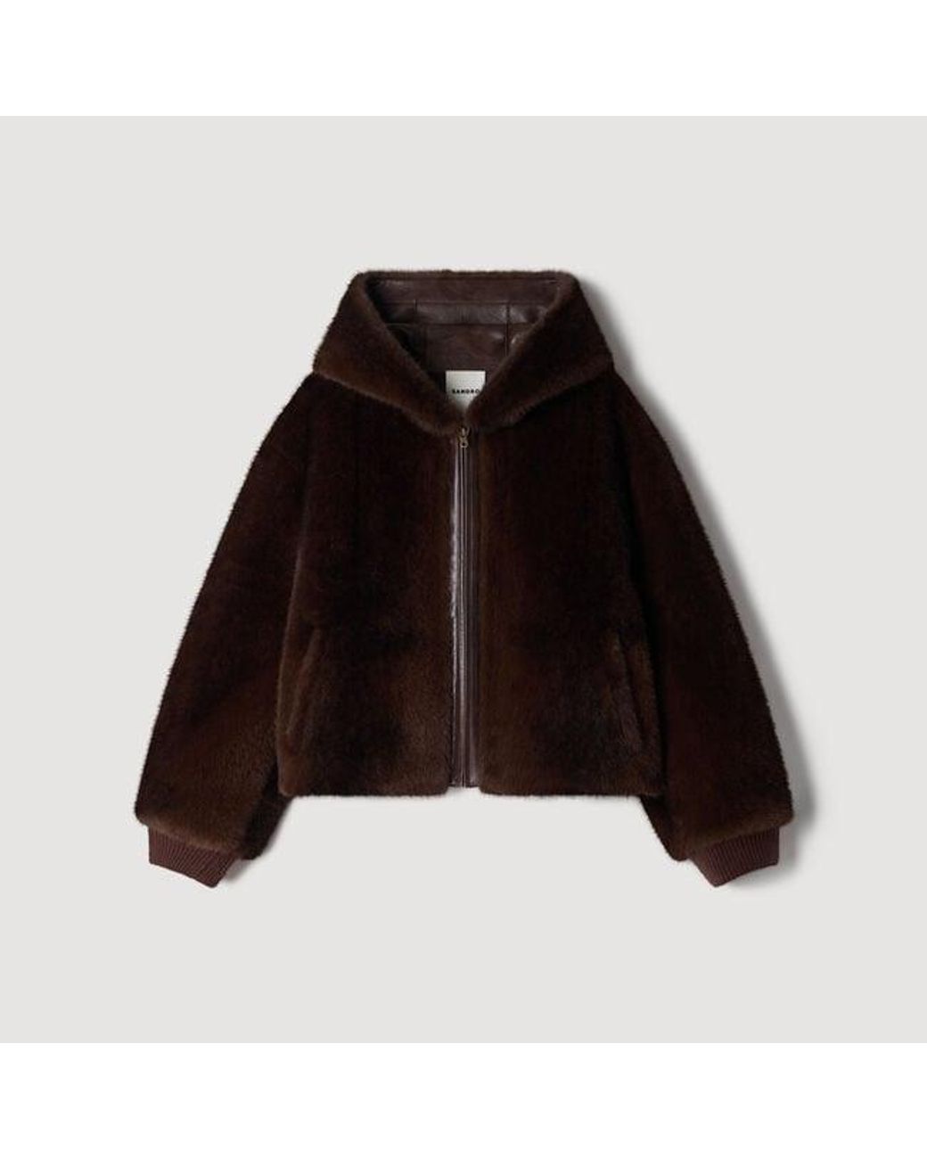Sandro Red Faux Fur Coat With Hood