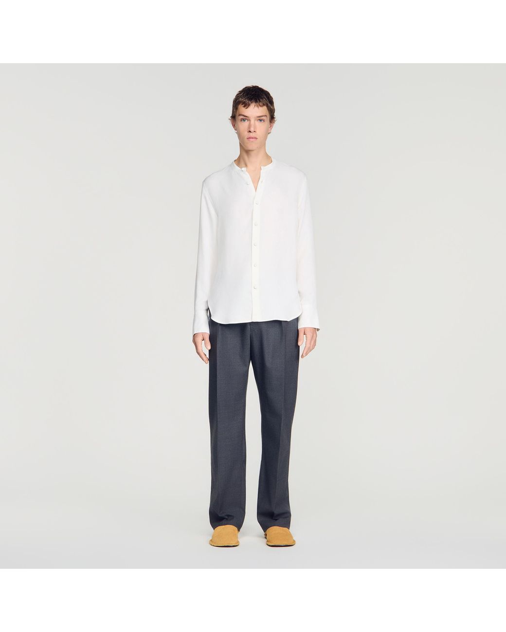 Sandro White Loose-Fit Mandarin Collar Shirt for men