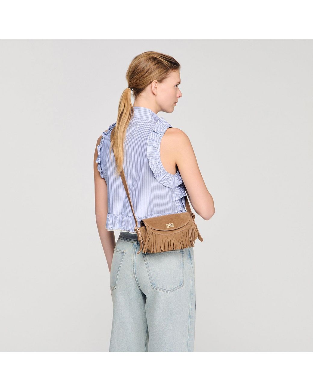 Sandro Natural Mini Mambo Suede Bag