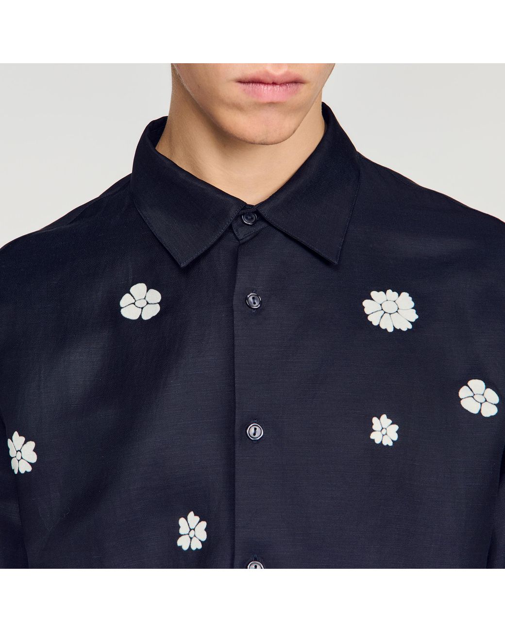 Sandro Blue Loose-Fit Floral Shirt for men