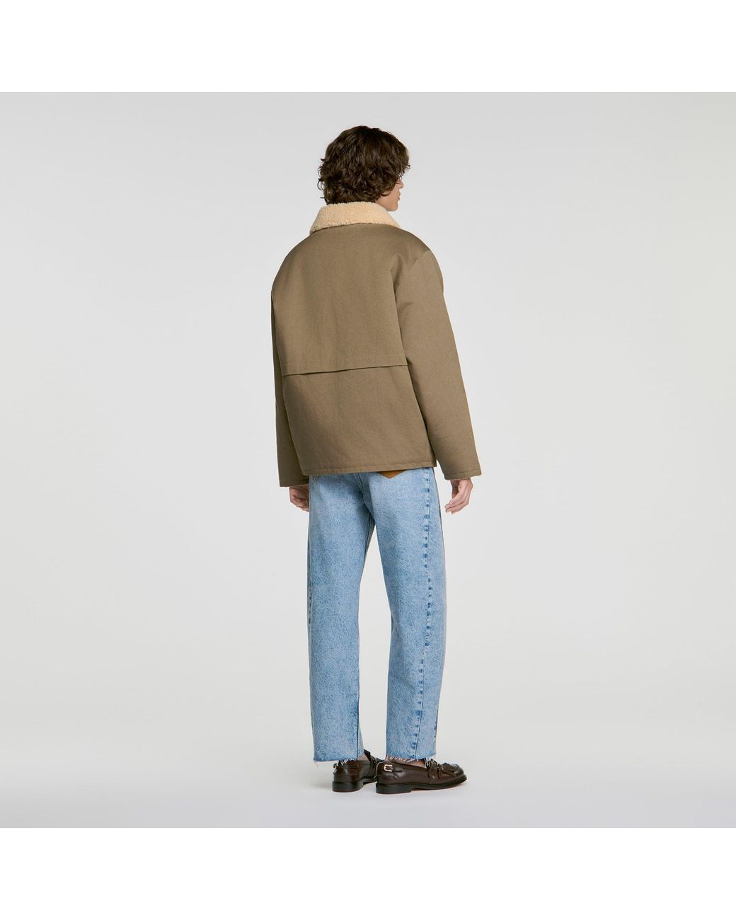 Sandro Blue Two-Tone Shearling Coat