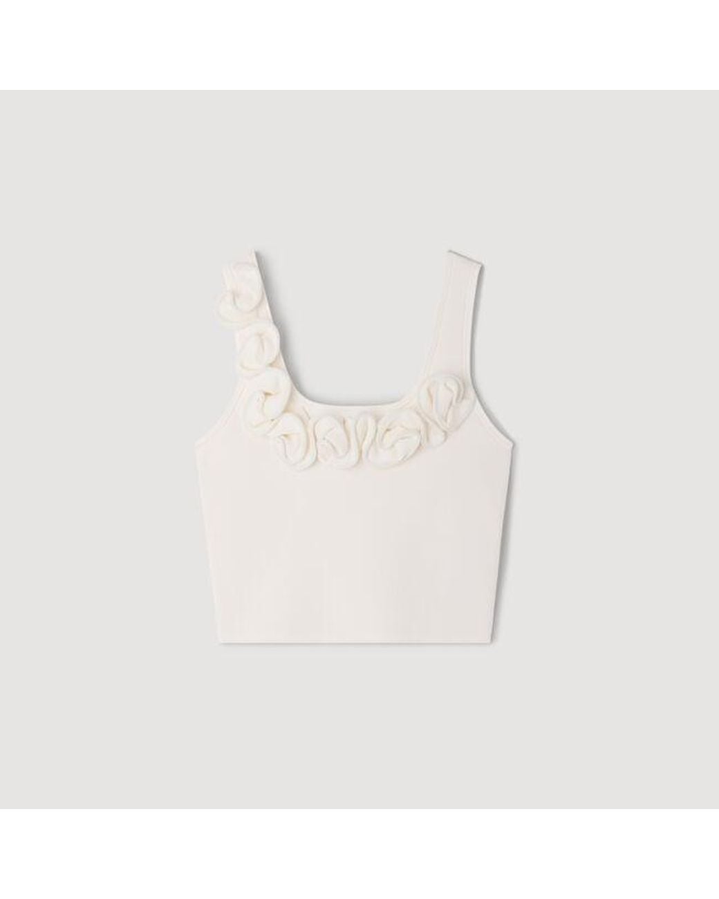 Sandro White Floral Knit Crop Top