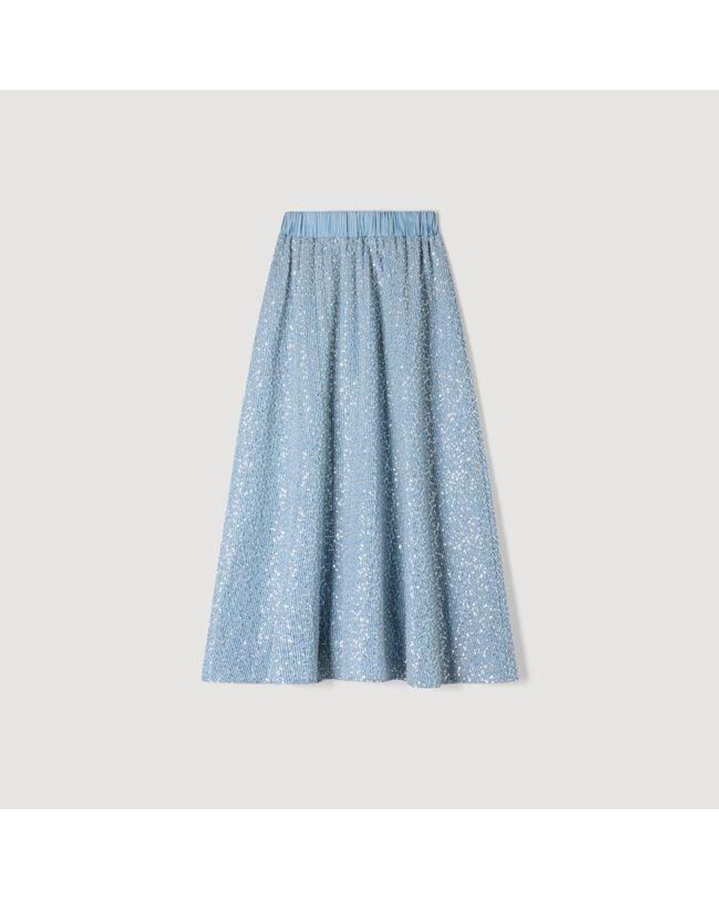 Sandro Blue Long Sequined Skirt