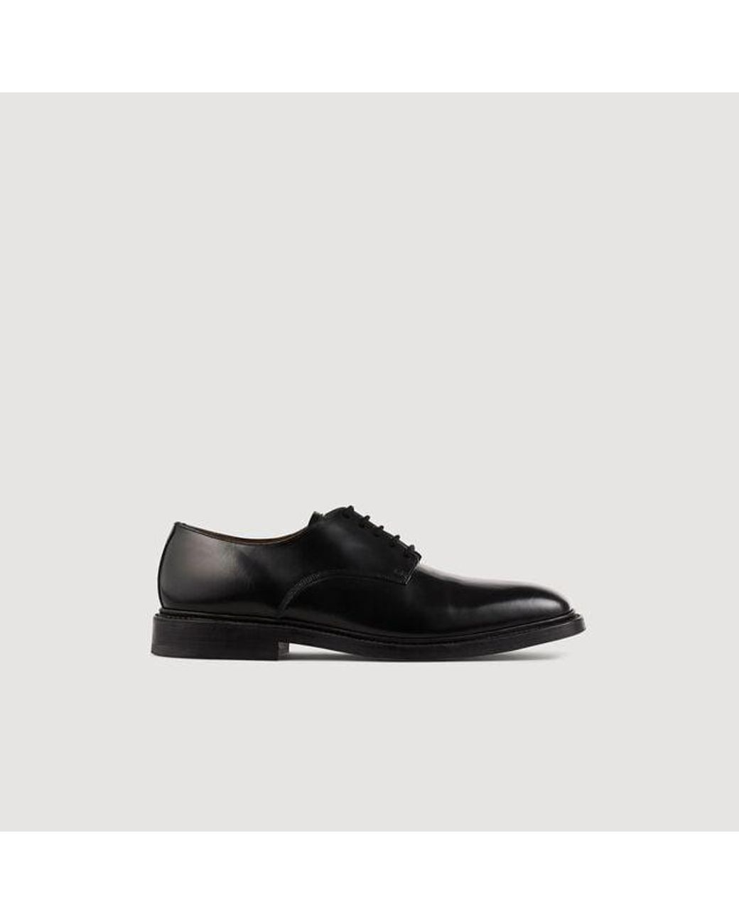 Sandro Black Glazed Leather Derbies for men
